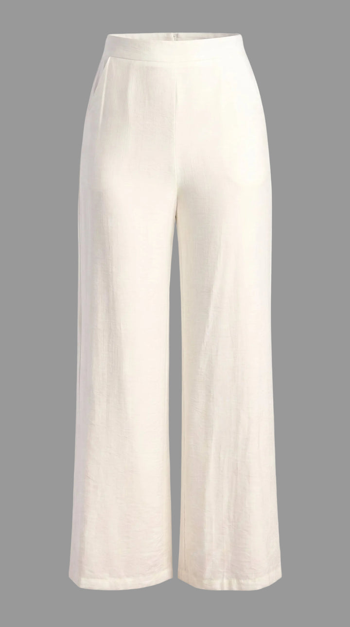Textured Pants With Elastic Back Waist - White