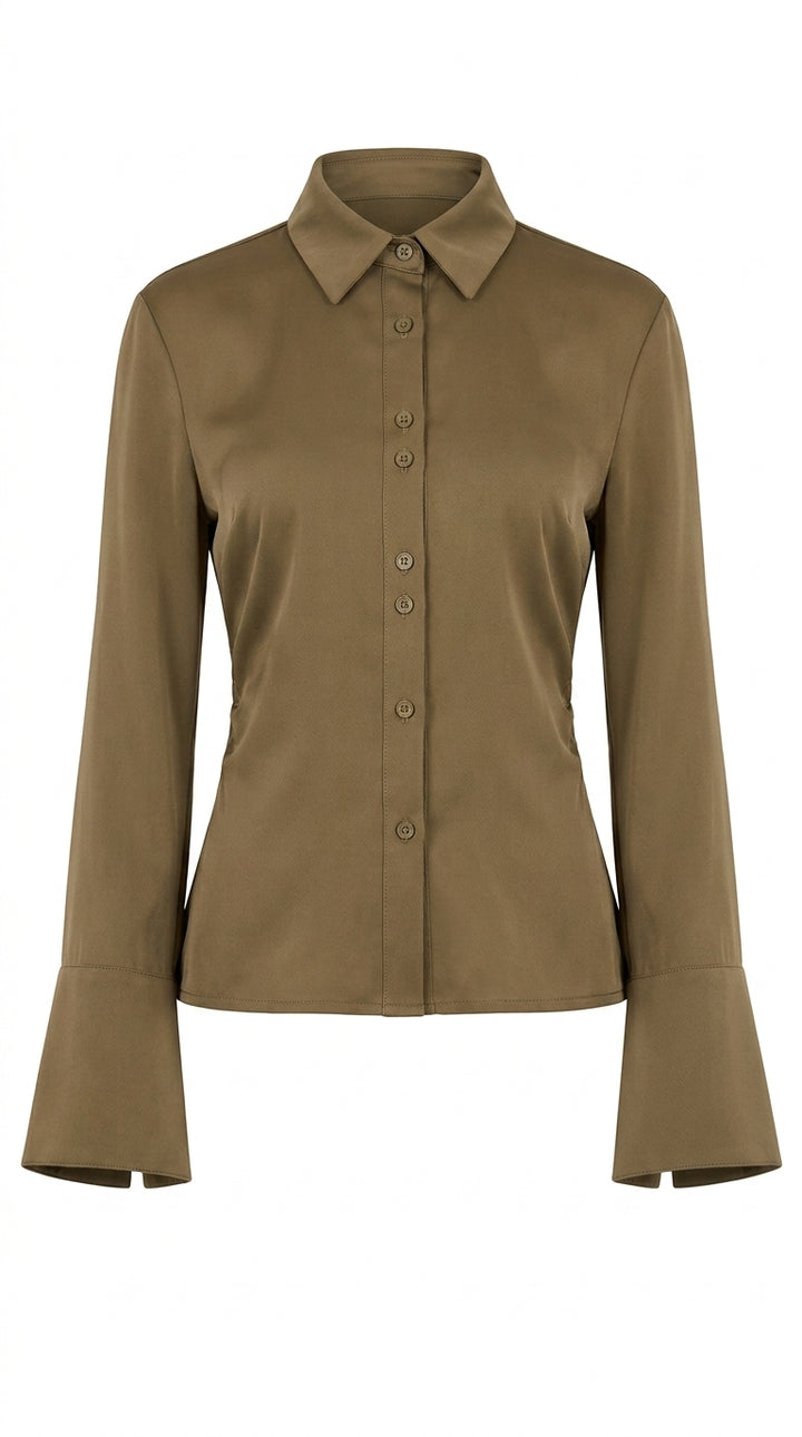 Satin Flare-Cuff Shirt