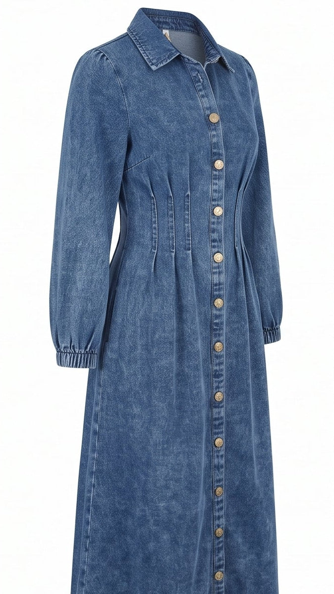Denim Maxi Shirt Dress - Dark Denim