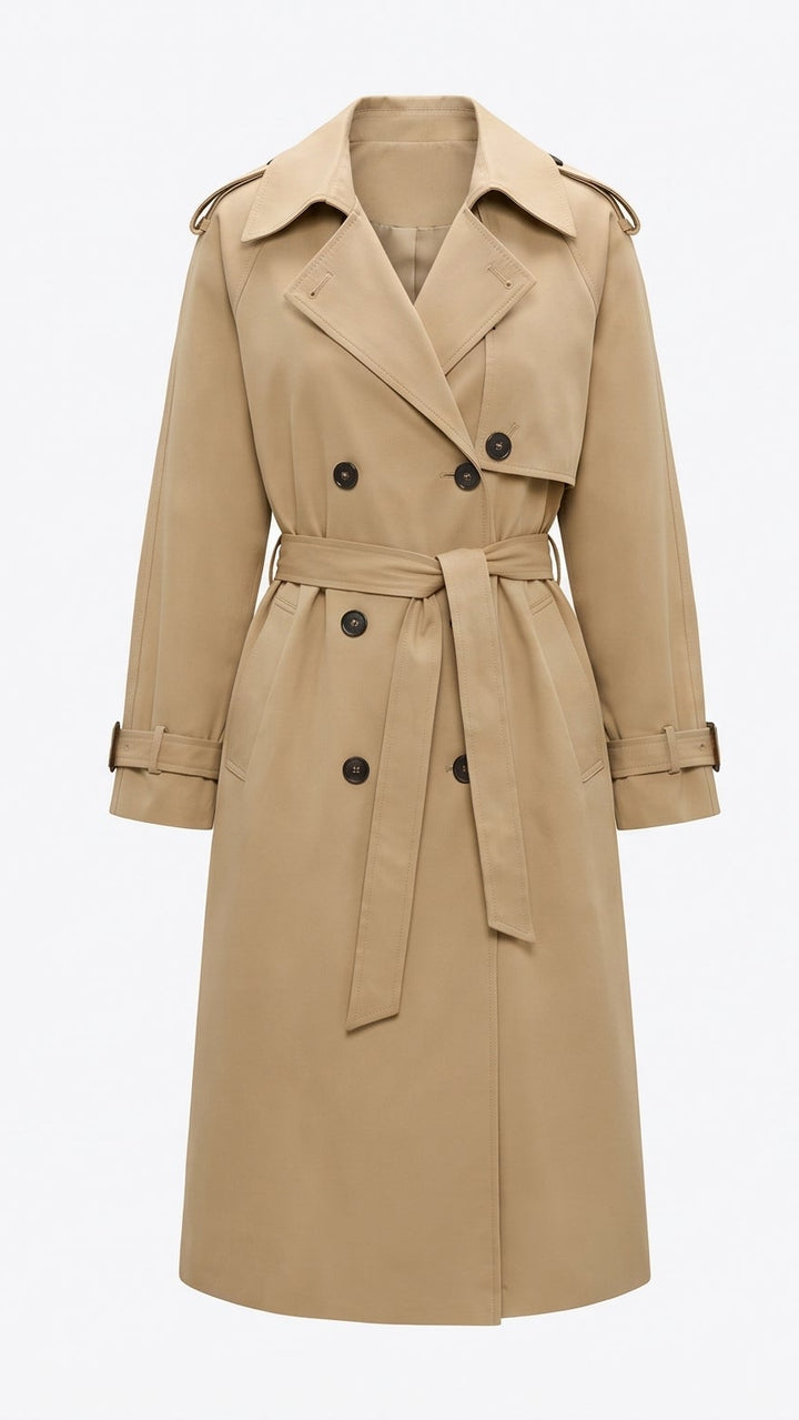 Classic Double-Breasted Trench Coat - Beige