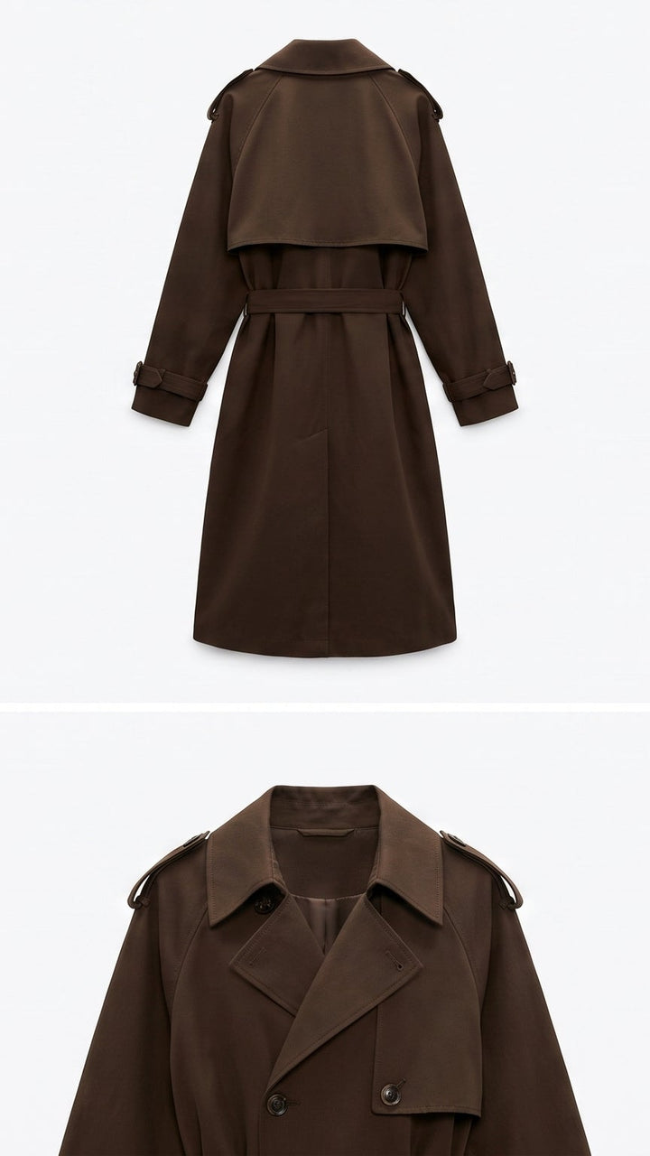 Classic Double-Breasted Trench Coat - Chocolate