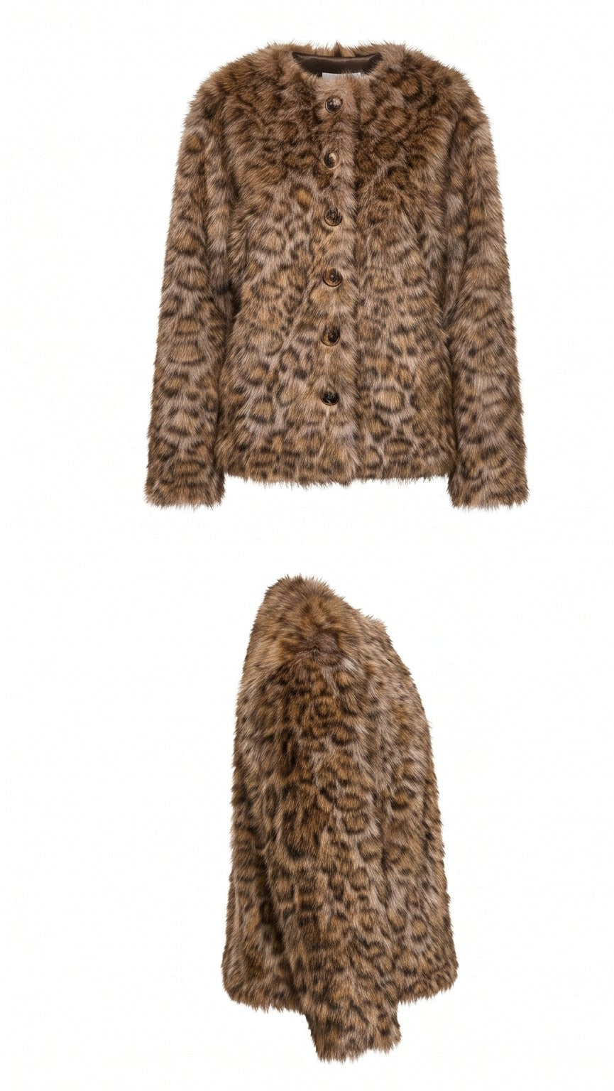 Faux Fur Leopard Print Jacket - Leopard