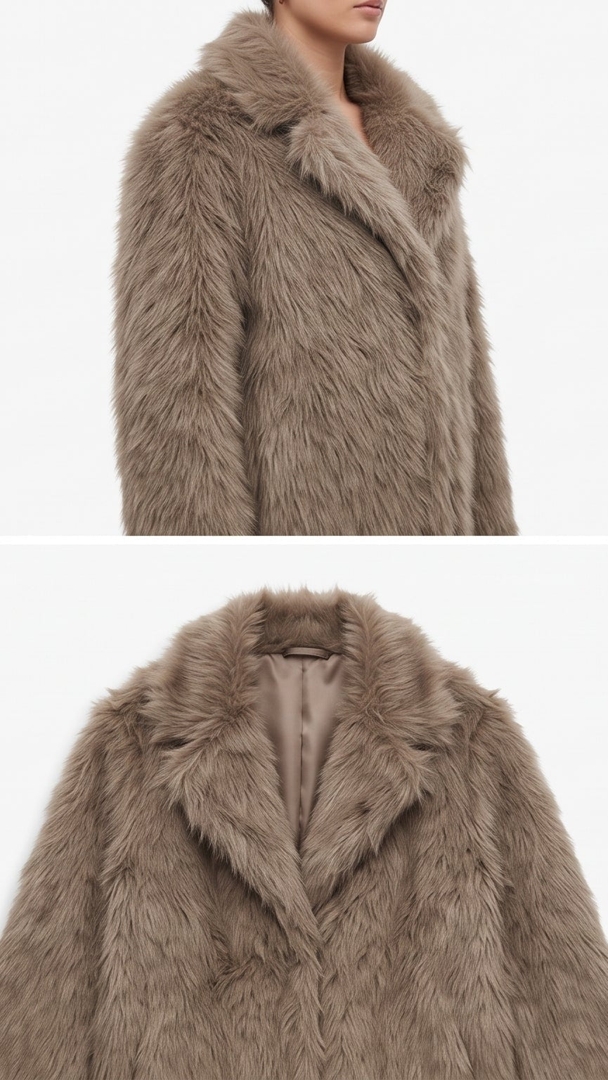Faux Fur Longline Coat - Mocha