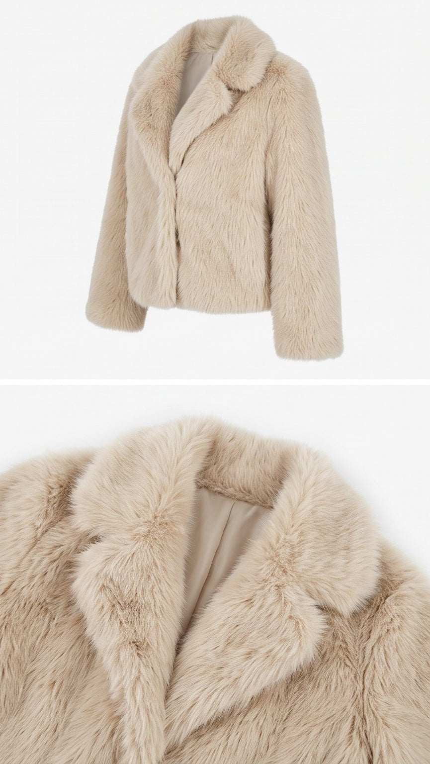 Faux Fur Cropped Jacket - Beige