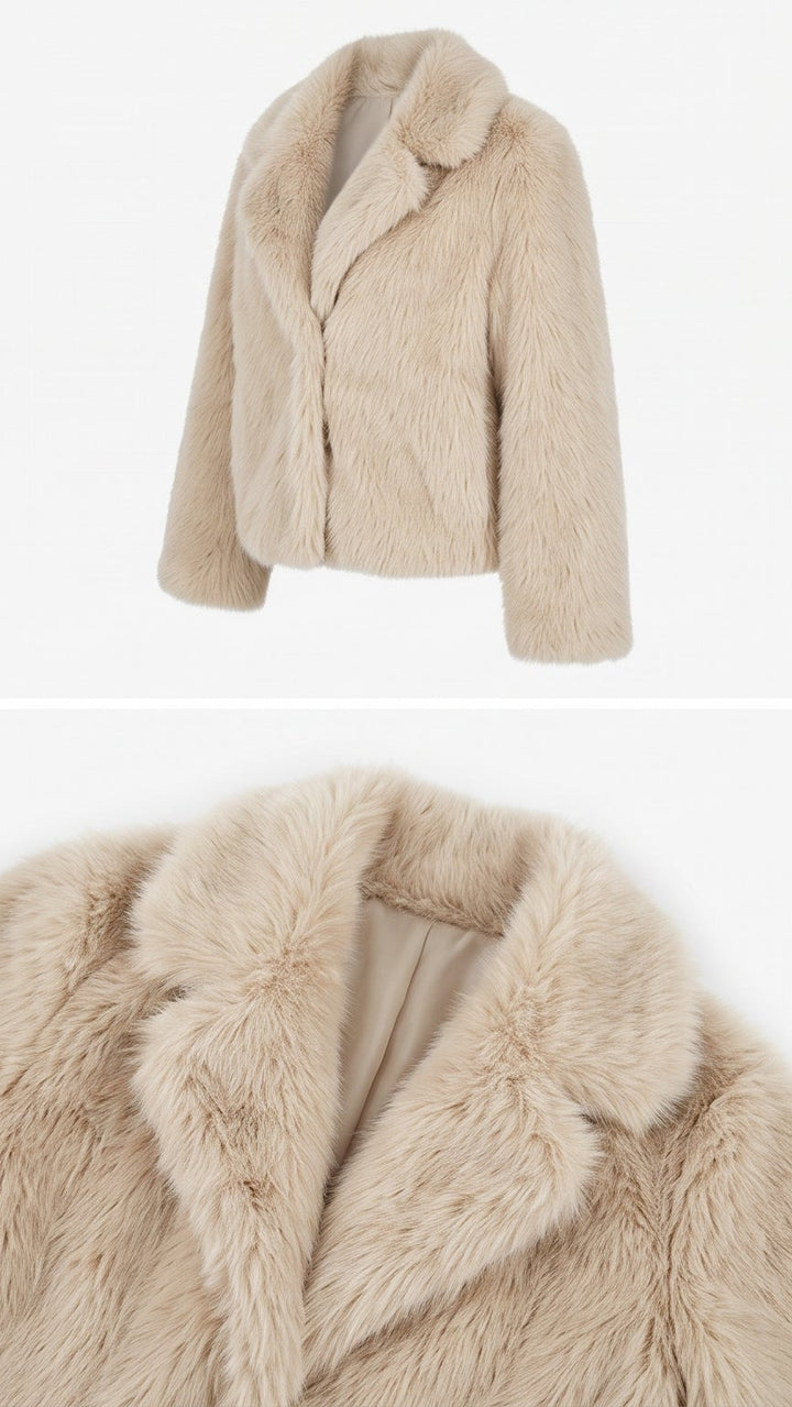 Faux Fur Cropped Jacket - Beige