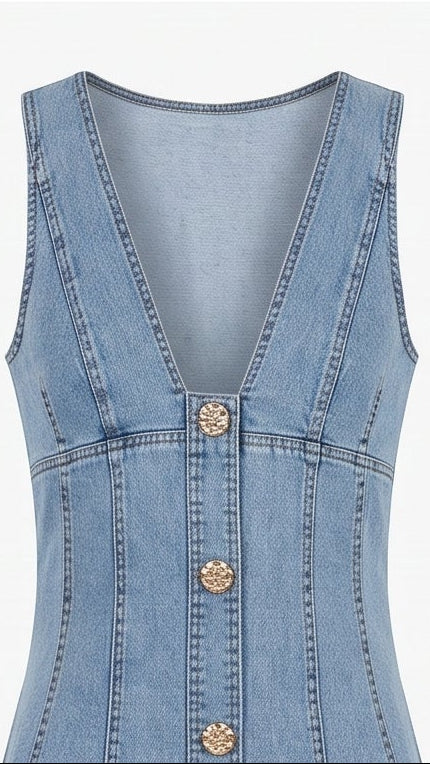 Denim Flared Midi Dress - Light Wash