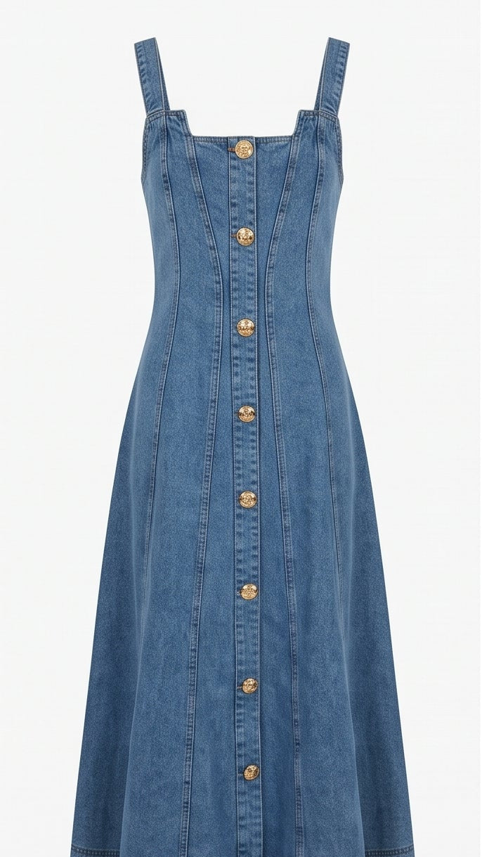 Denim Sleeveless Midi Dress - Light Wash