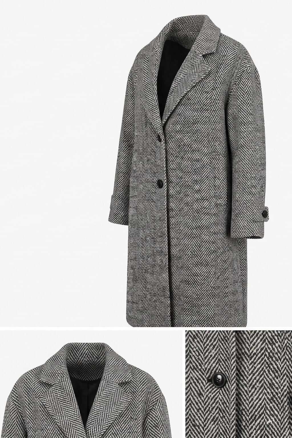 Herringbone Tweed Overcoat - Grey