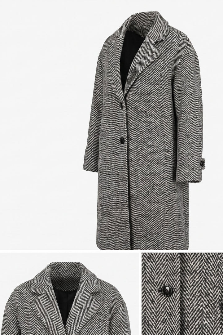 Herringbone Tweed Overcoat - Grey