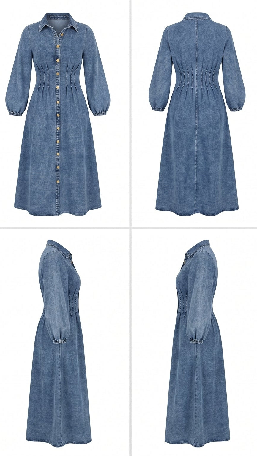 Denim Maxi Shirt Dress - Mid Wash