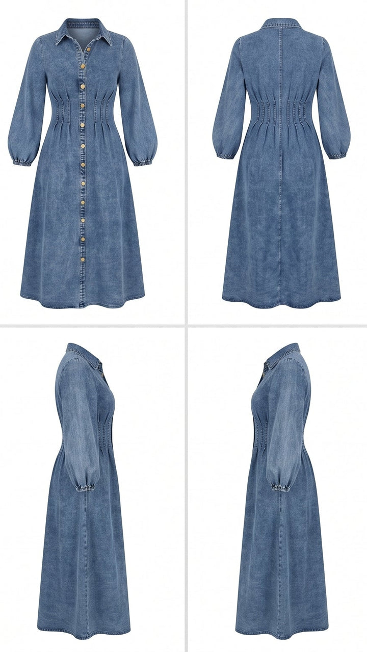 Denim Maxi Shirt Dress - Mid Wash