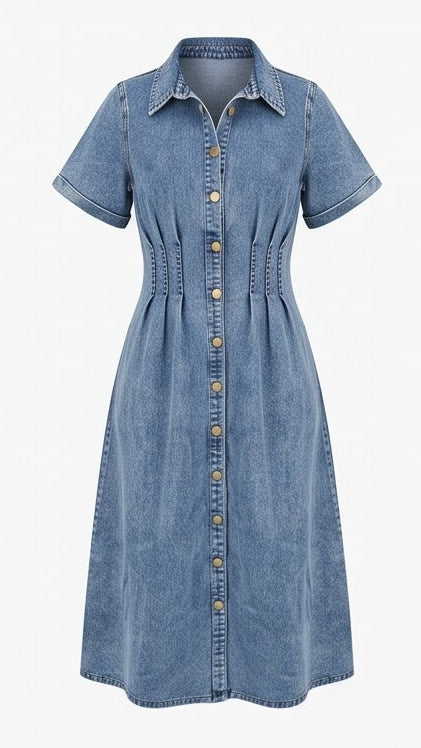 Denim Button-Through Midi Dress - Light Denim