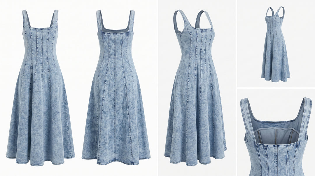 Denim Strappy Midi Dress - Light Denim