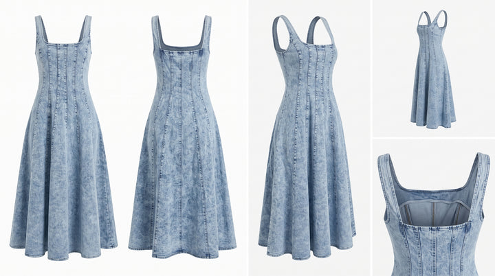 Denim Strappy Midi Dress - Light Denim