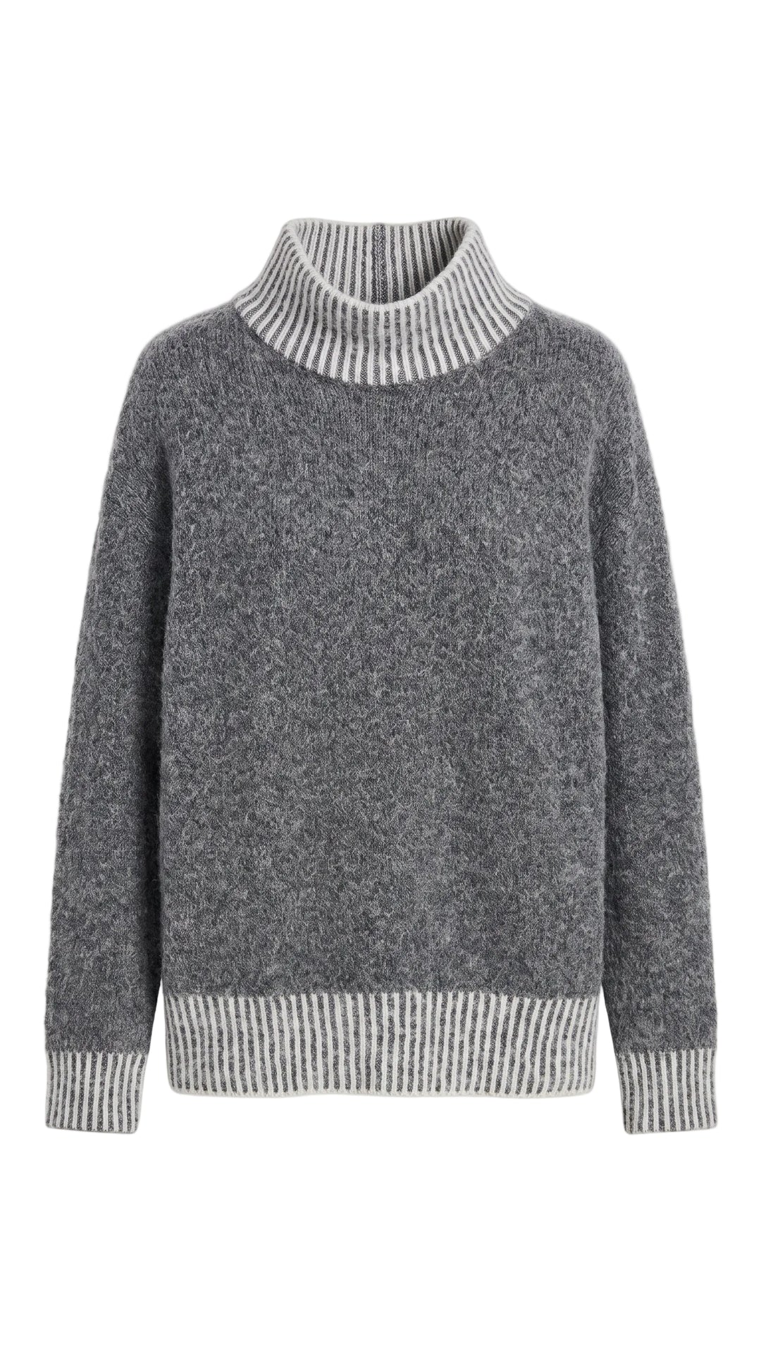 Contrast-Trim Turtleneck Sweater — Charcoal