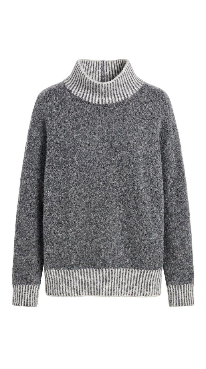 Contrast-Trim Turtleneck Sweater — Charcoal