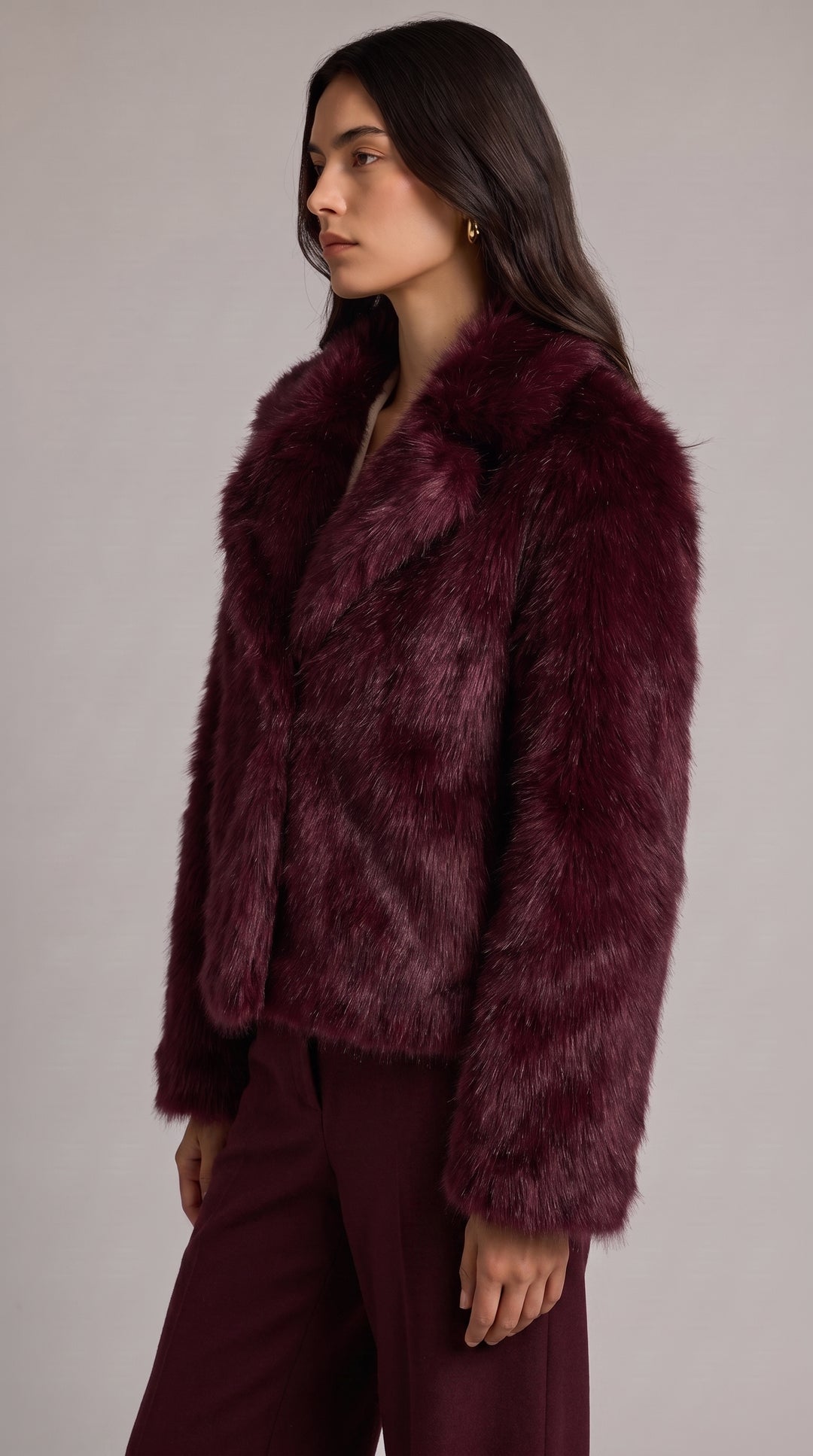 Faux Fur Cropped Jacket - Burgundy