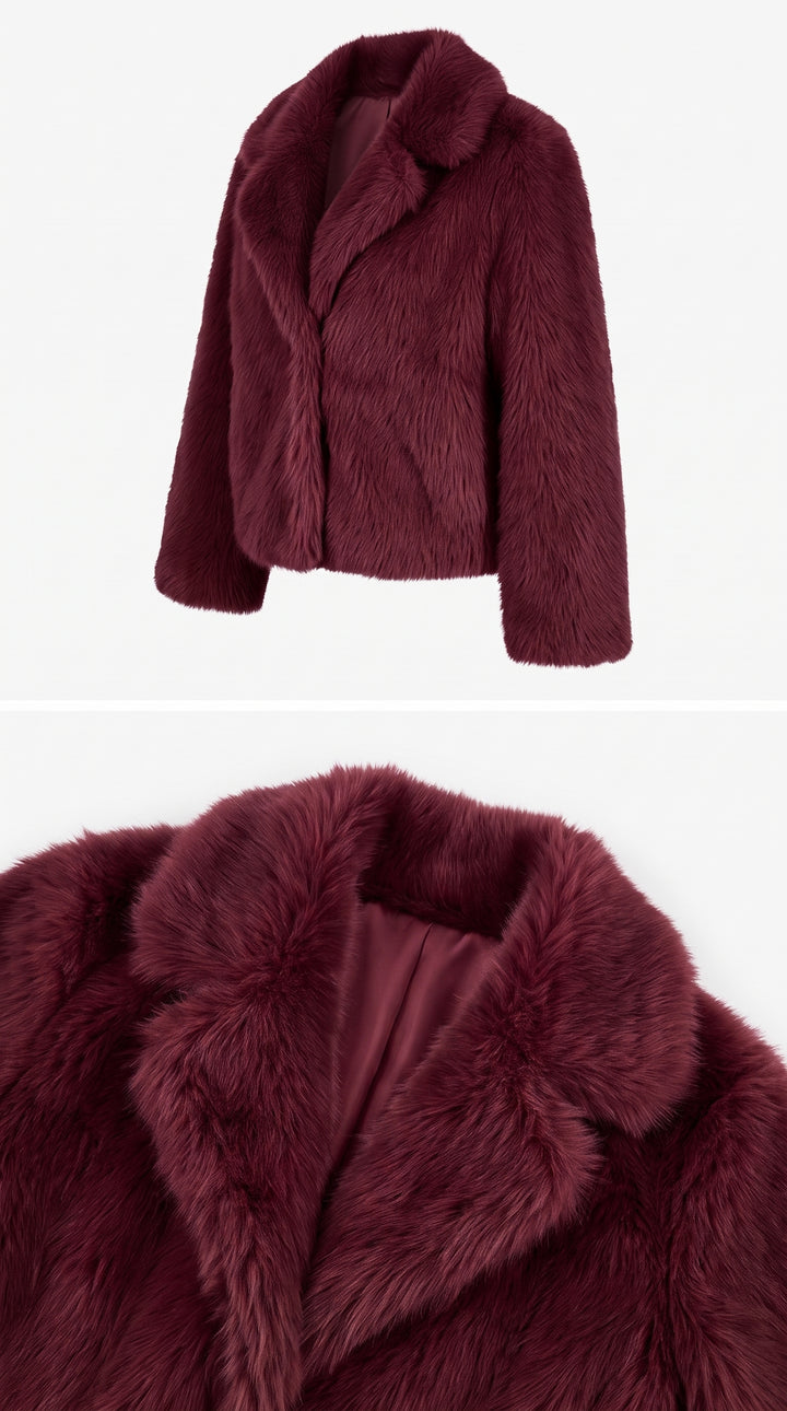 Faux Fur Cropped Jacket - Burgundy