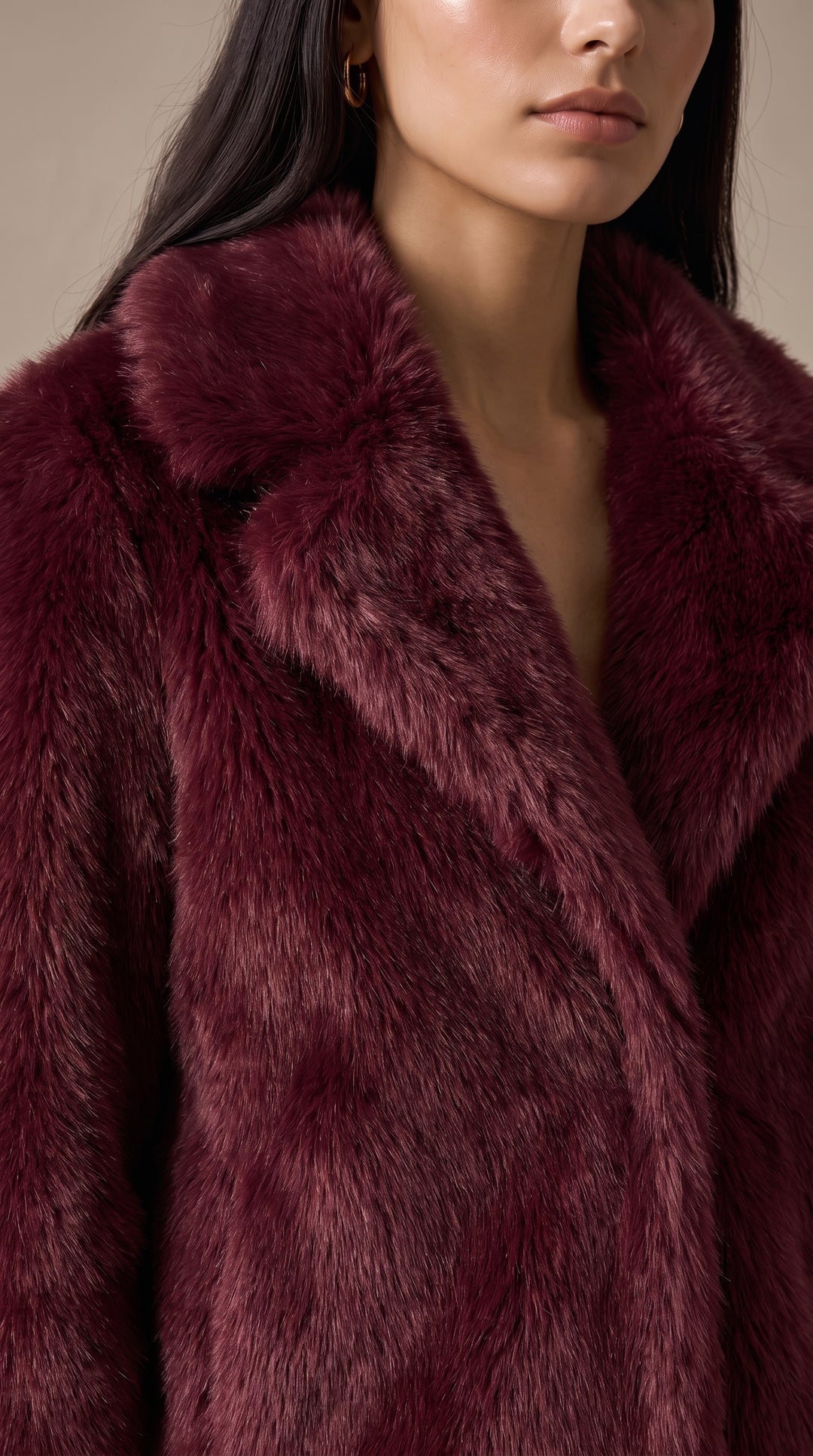 Faux Fur Cropped Jacket - Burgundy