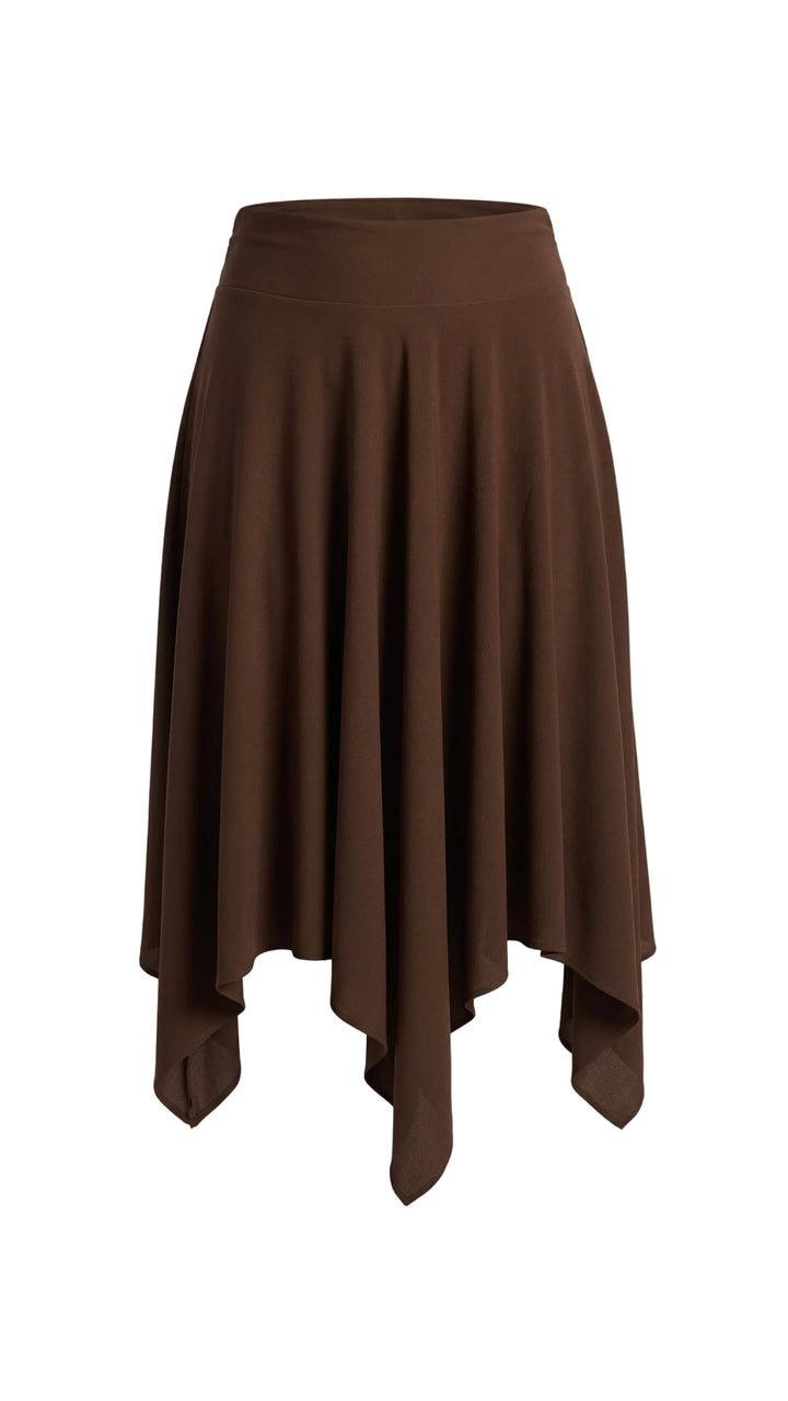 Hankerchief Hem Waist Panel Detail Skirt - Espresso