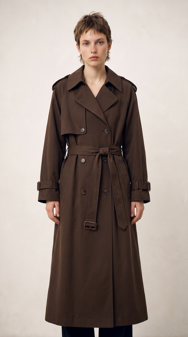 Classic Double-Breasted Trench Coat - Chocolate