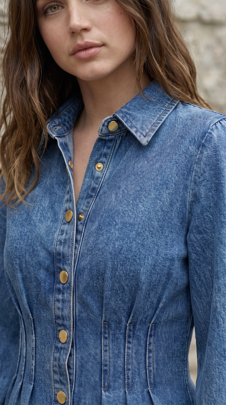 Denim Maxi Shirt Dress - Mid Wash