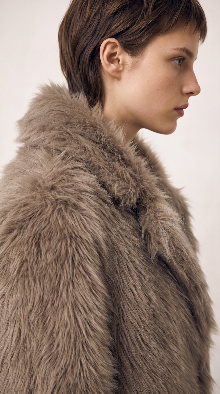 Faux Fur Longline Coat - Mocha