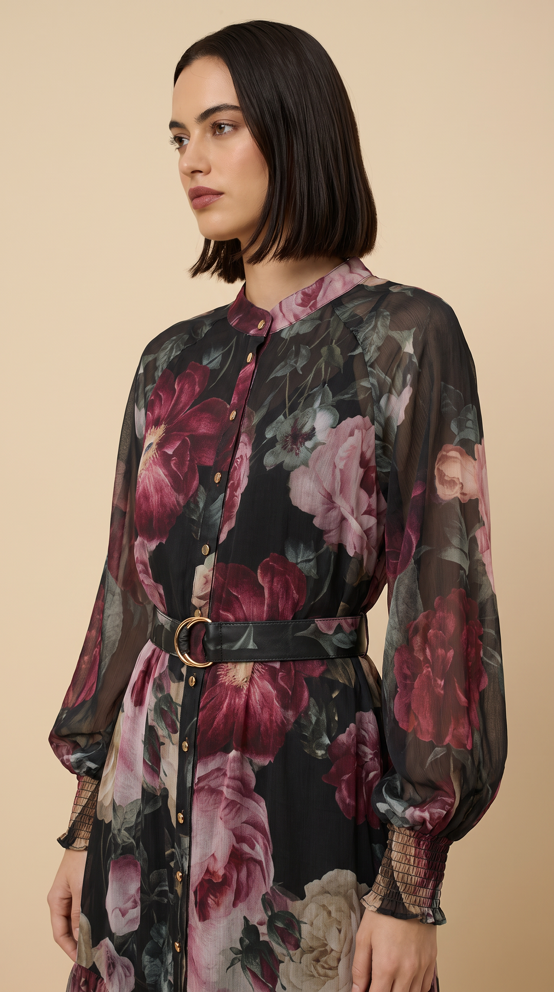 Floral Print Balloon Sleeve Maxi Dress - Floral