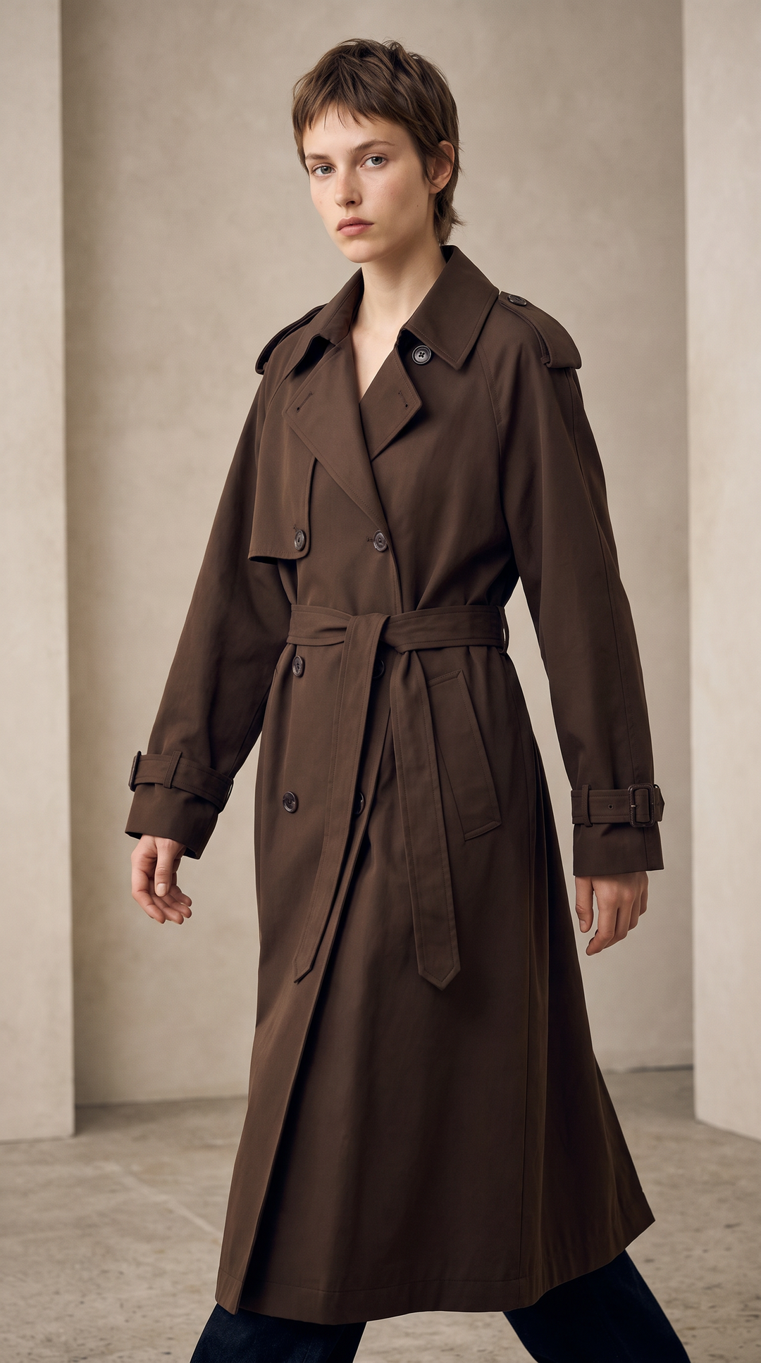 Classic Double-Breasted Trench Coat - Chocolate