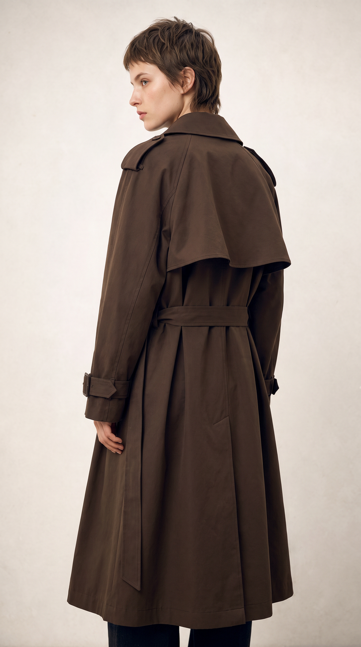 Classic Double-Breasted Trench Coat - Chocolate