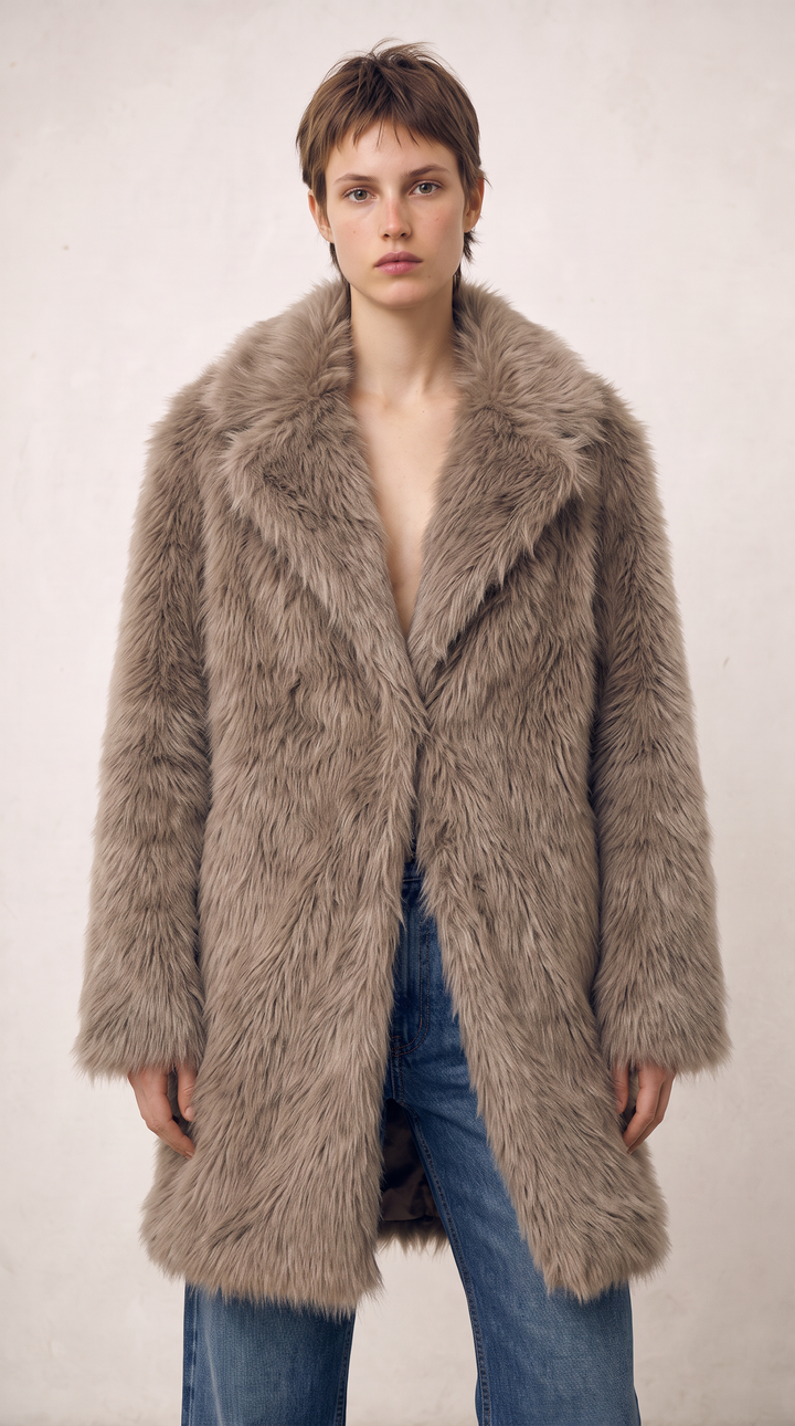 Faux Fur Longline Coat - Mocha