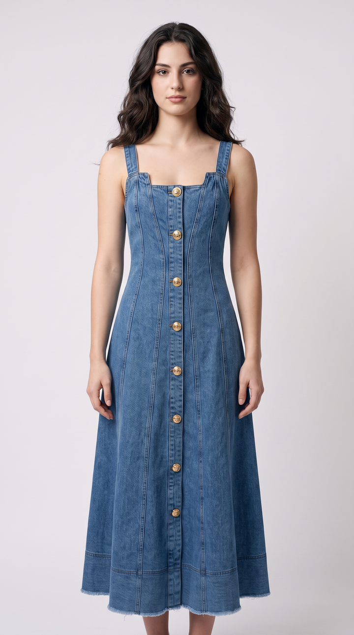 Denim Sleeveless Midi Dress - Light Wash