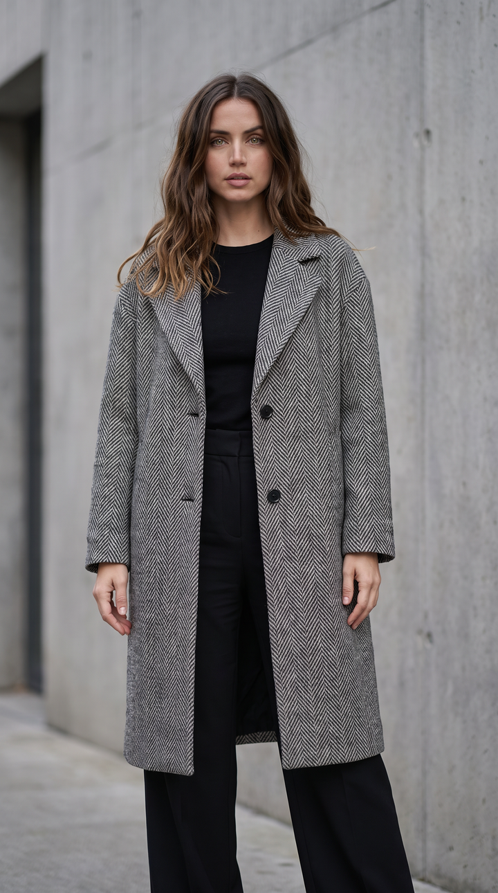 Herringbone Tweed Overcoat - Grey