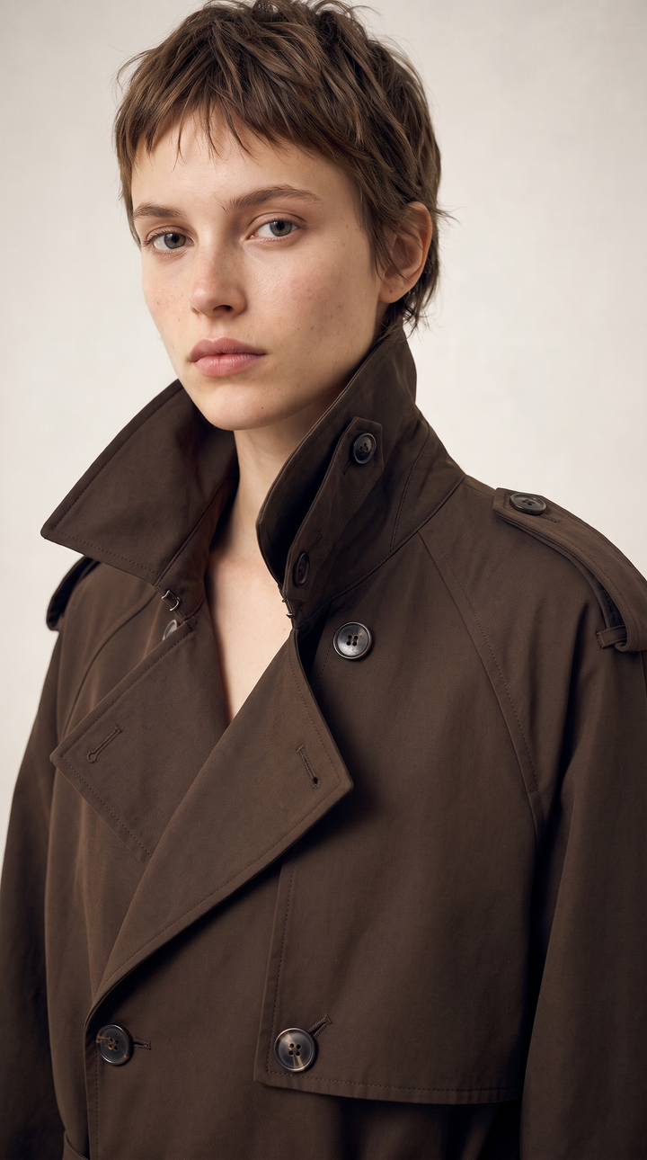 Classic Double-Breasted Trench Coat - Chocolate