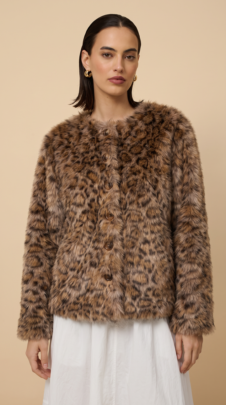 Faux Fur Leopard Print Jacket - Leopard