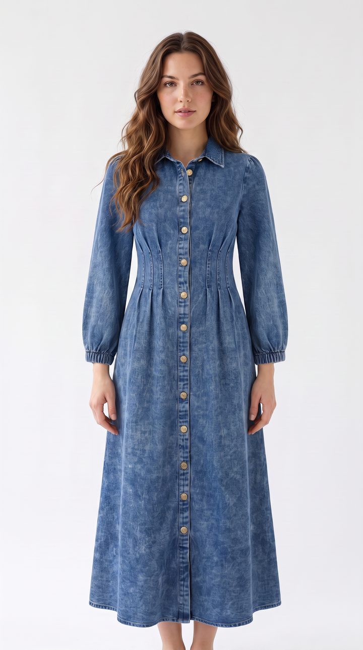 Denim Maxi Shirt Dress - Dark Denim