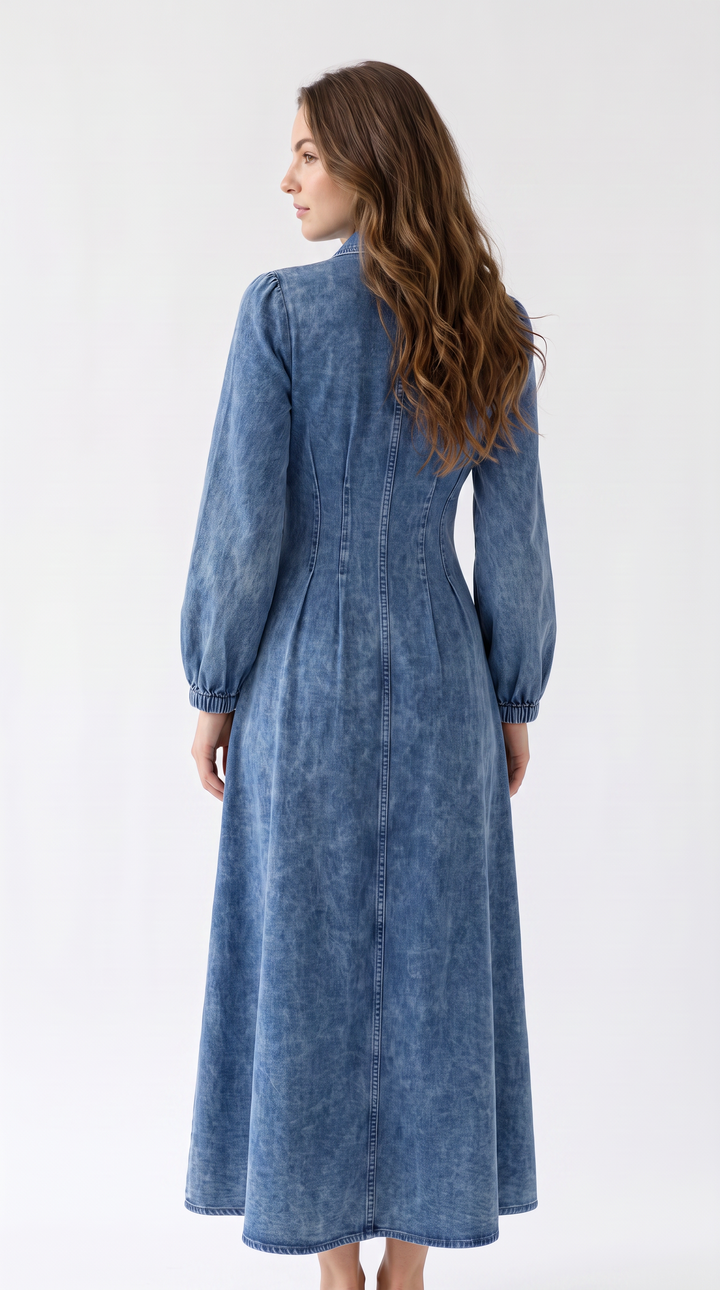 Denim Maxi Shirt Dress - Dark Denim