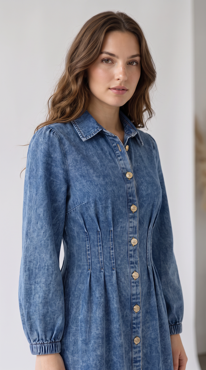 Denim Maxi Shirt Dress - Dark Denim