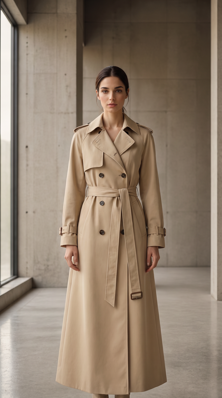 Classic Double-Breasted Trench Coat - Beige