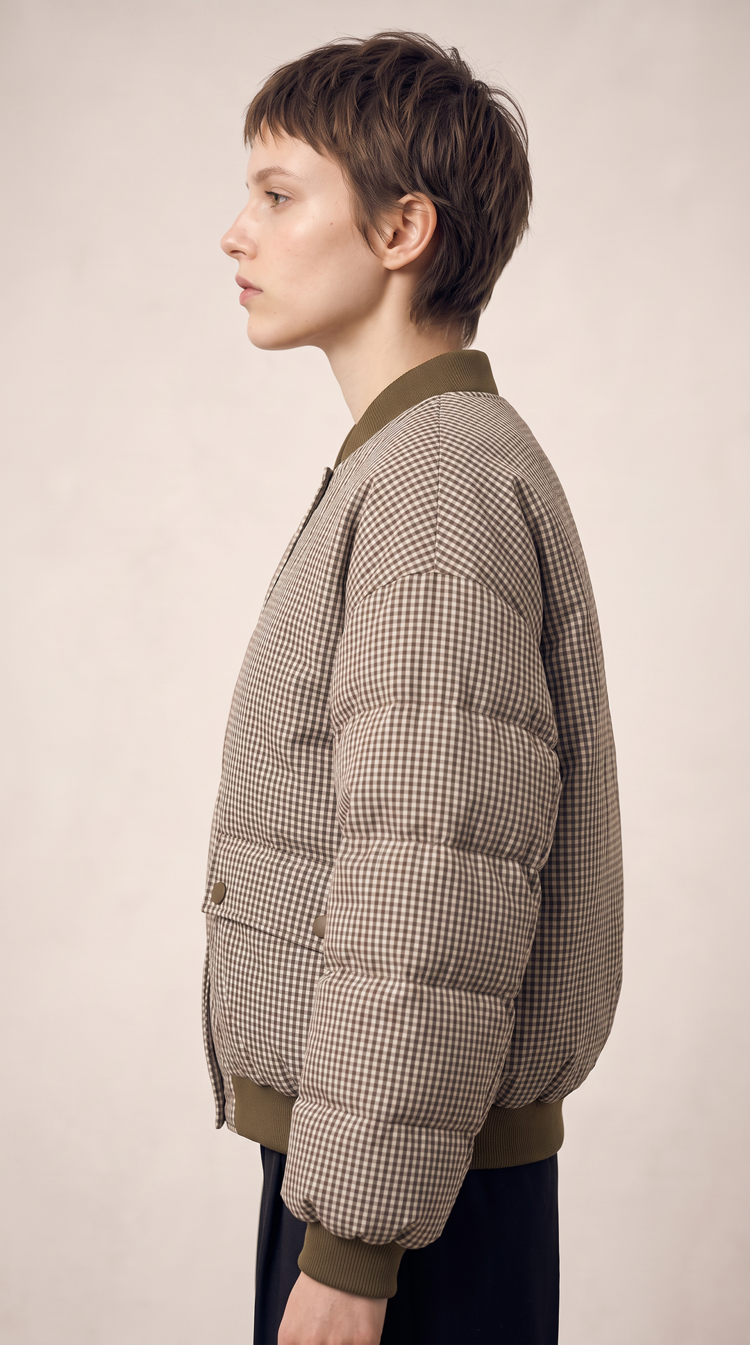 Gingham Check Puffer Bomber - Brown Check
