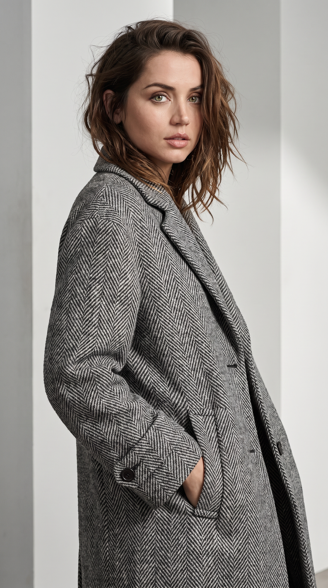Herringbone Tweed Overcoat - Grey