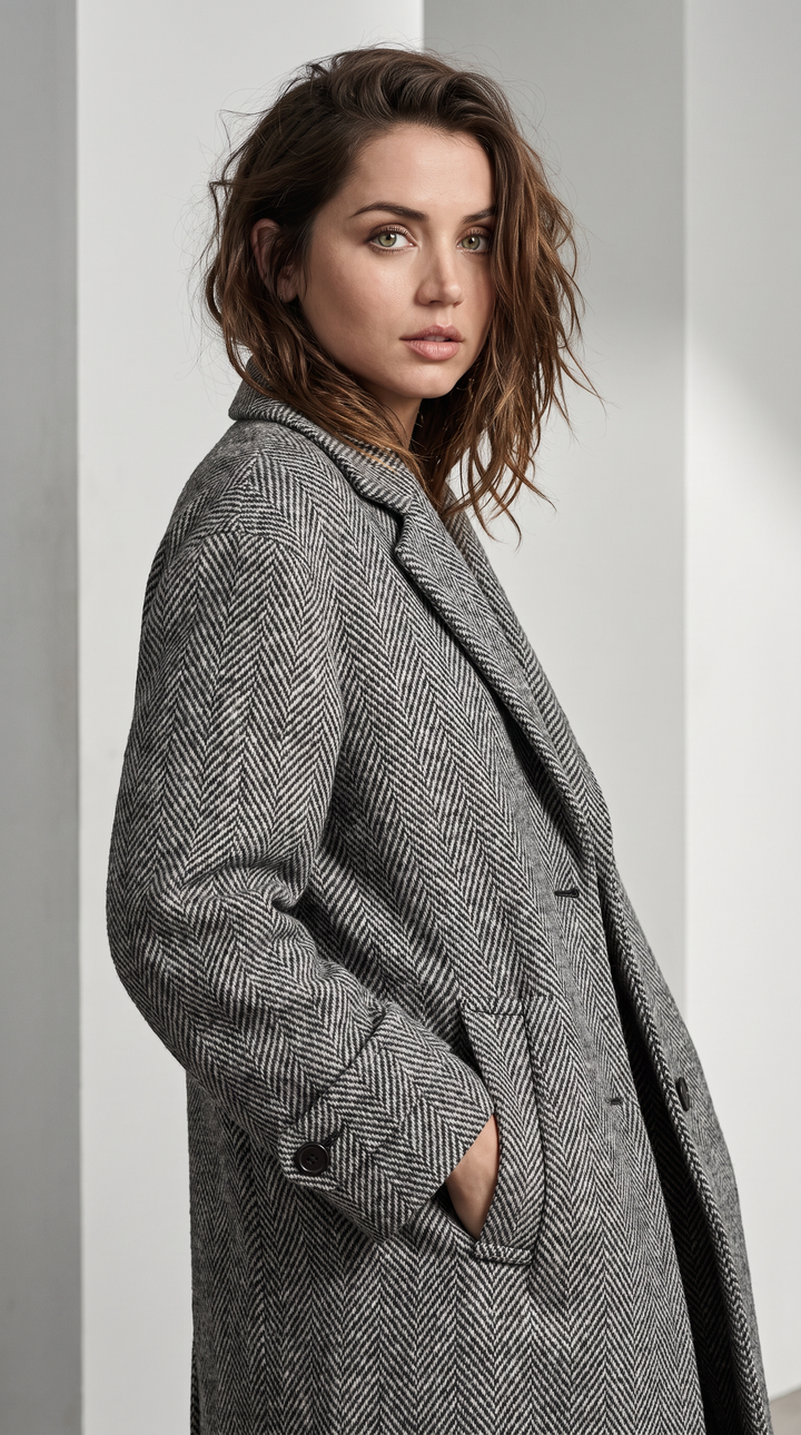 Herringbone Tweed Overcoat - Grey