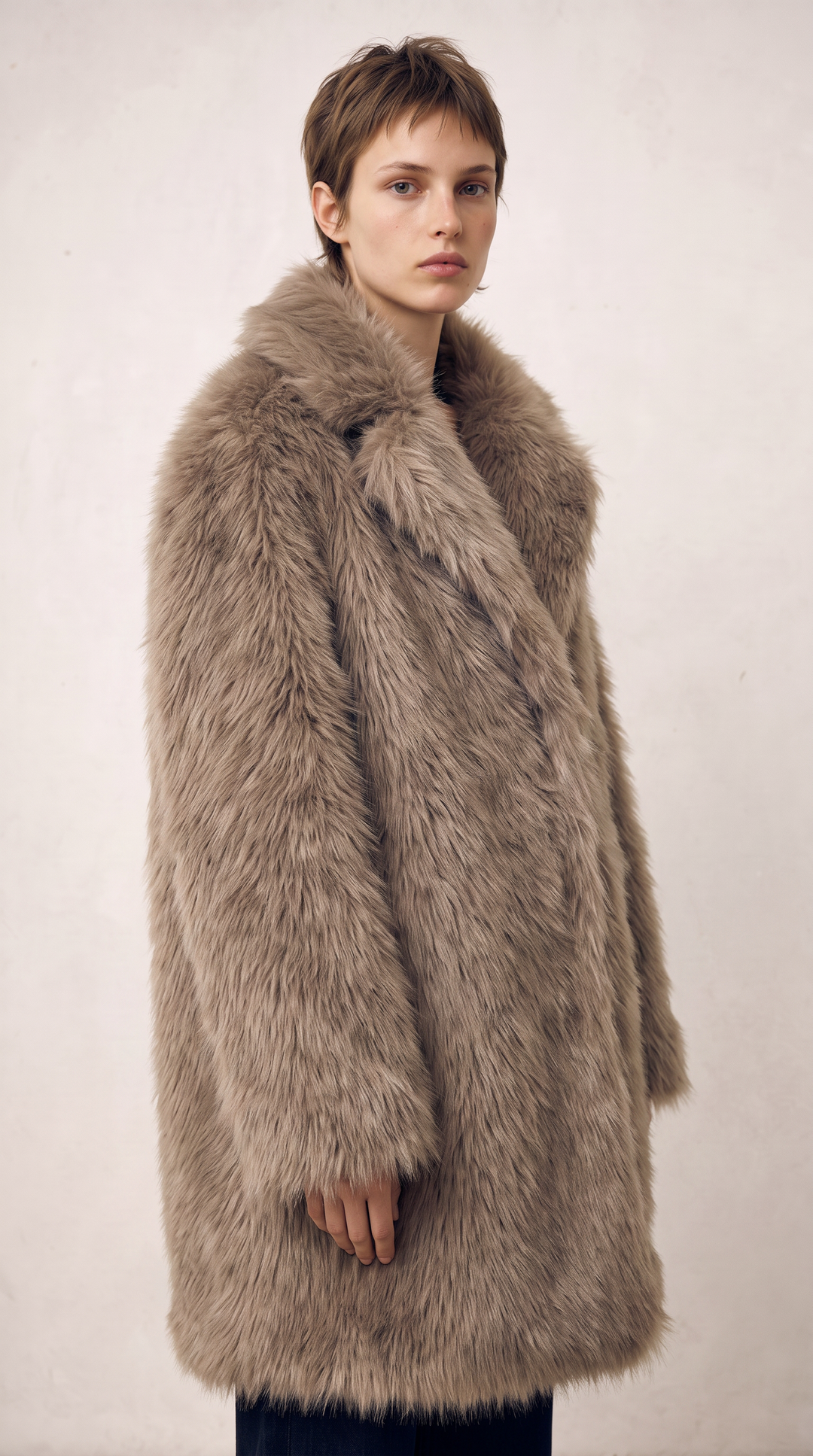 Faux Fur Longline Coat - Mocha