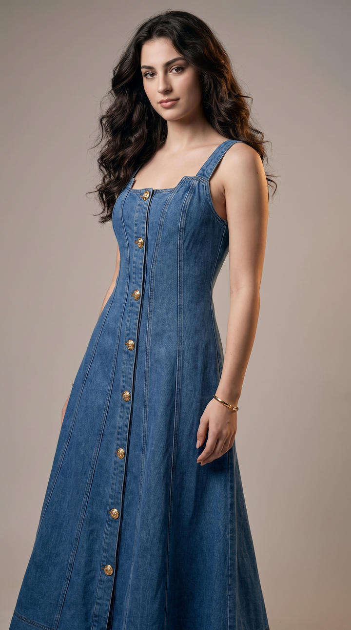 Denim Sleeveless Midi Dress - Light Wash