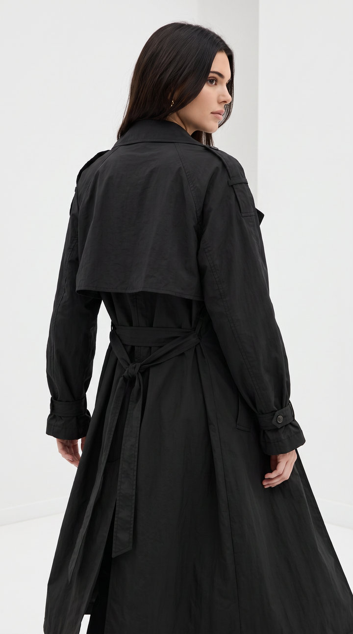 Lightweight Nylon Trench Coat - Black