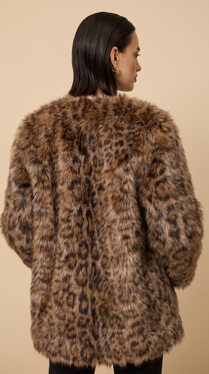 Faux Fur Leopard Print Jacket - Leopard