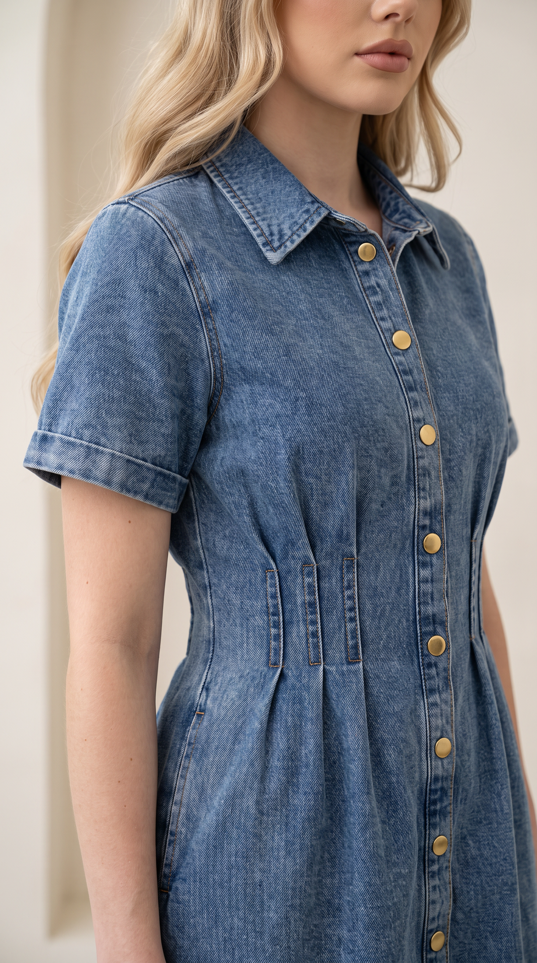 Denim Button-Through Midi Dress - Light Denim