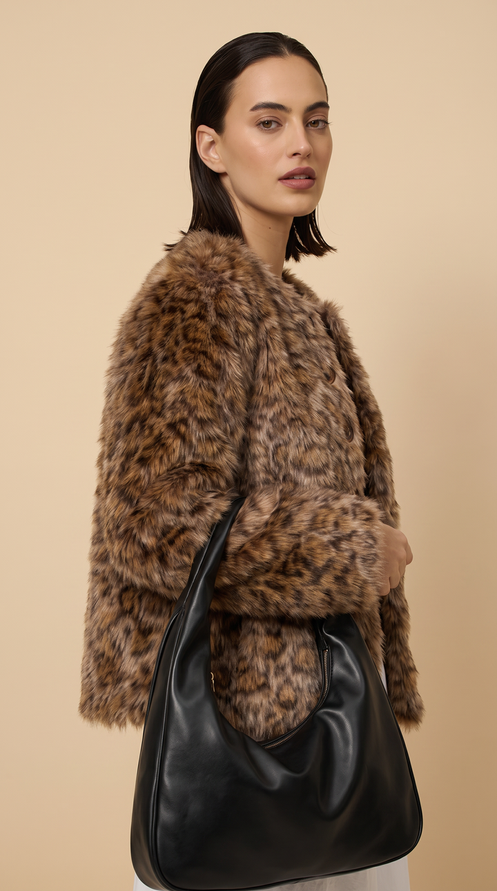 Faux Fur Leopard Print Jacket - Leopard