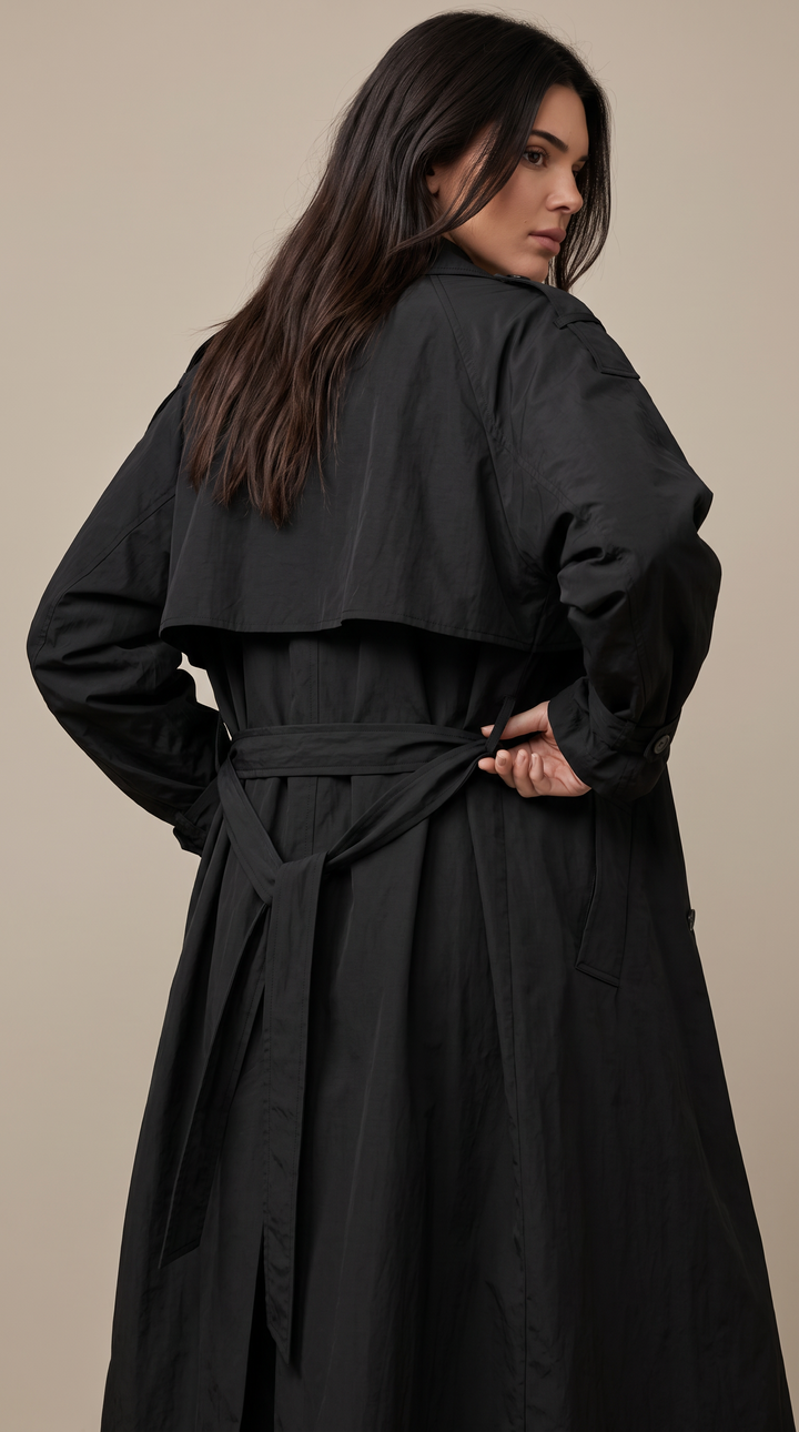 Lightweight Nylon Trench Coat - Black