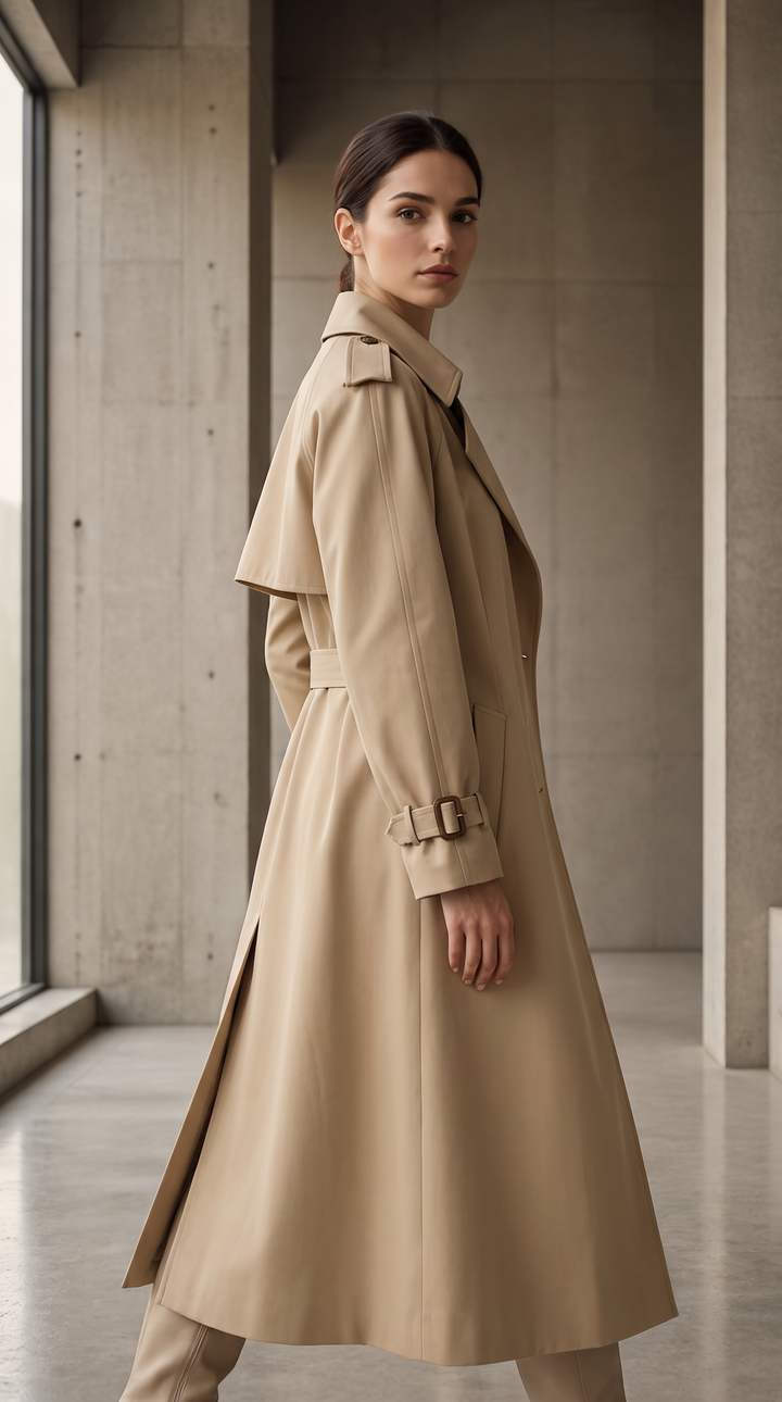 Classic Double-Breasted Trench Coat - Beige